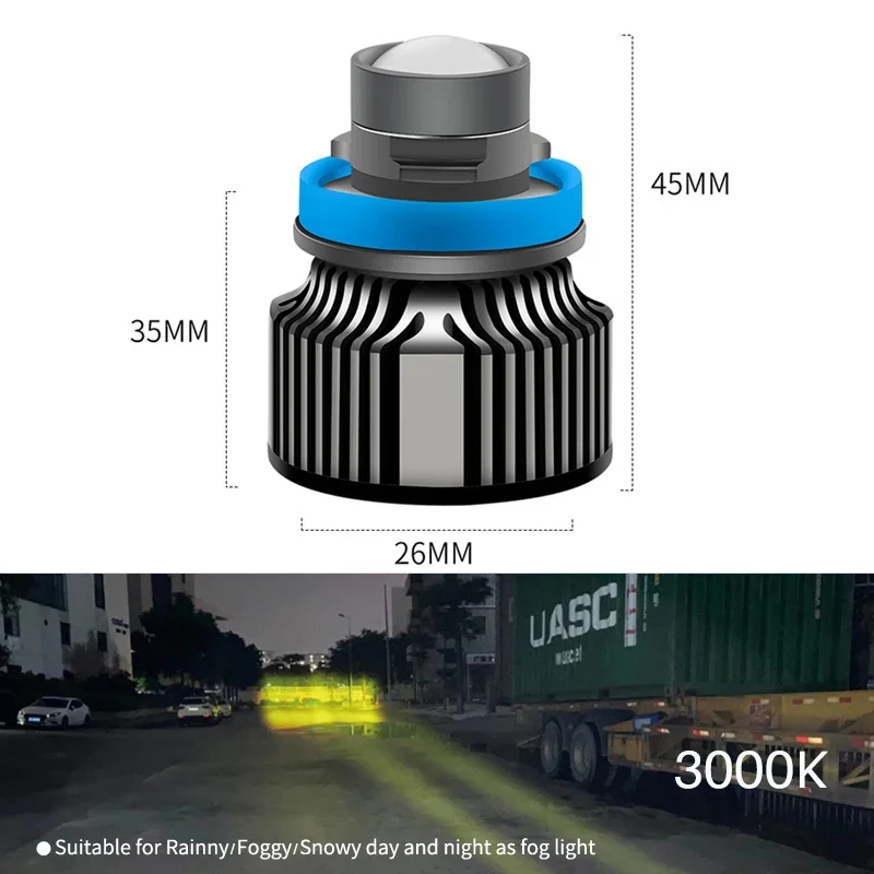 2pcs Laser Lens H7 H11 H8 H9 9005 9006 HB3 HB4 Led Fog Light Bulb 8000K 6000K 3000K Turbo Headlight Lights For Car 12V 24V