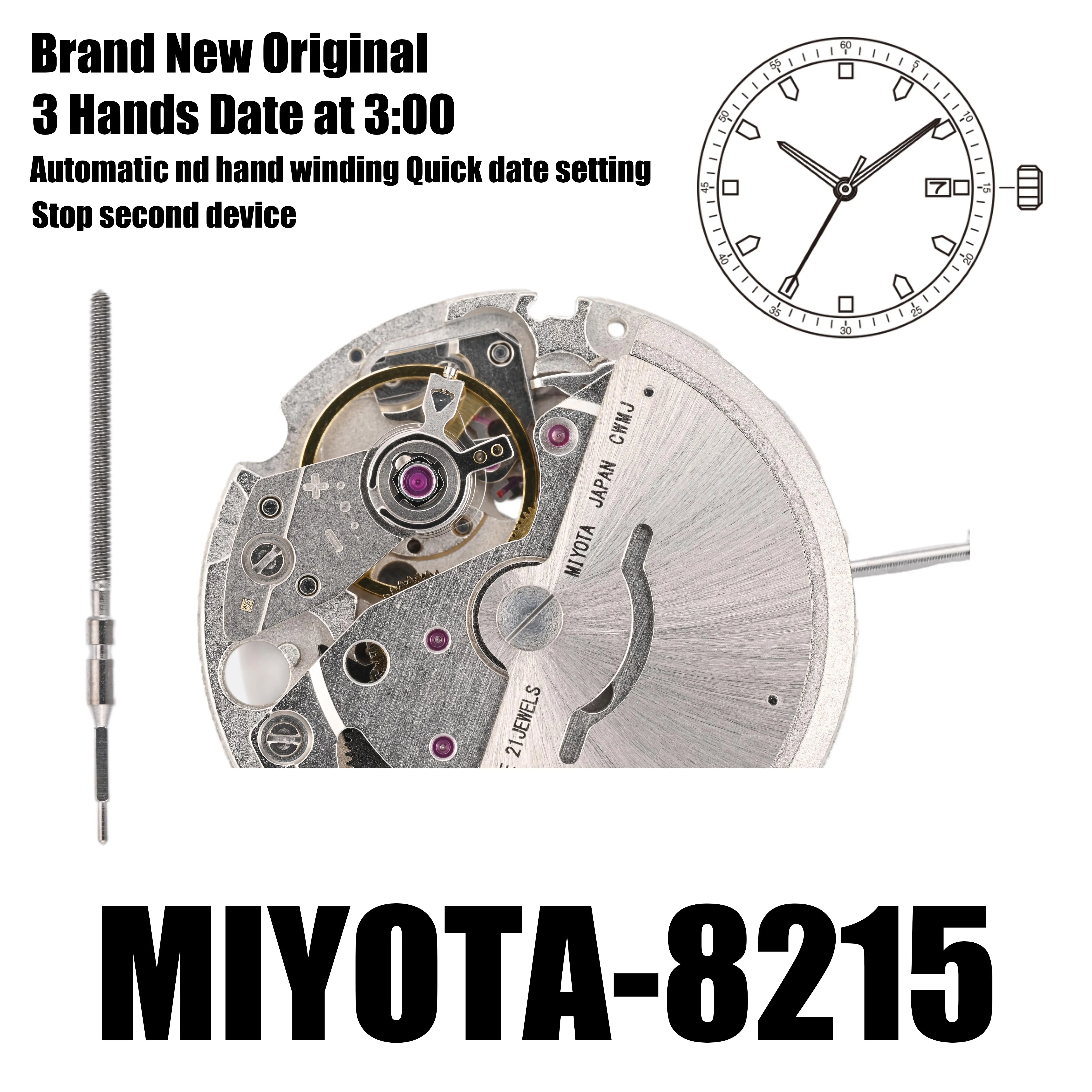 Miyota 8215自動機械式ムーブメントウォッチ、白いデイトホイール