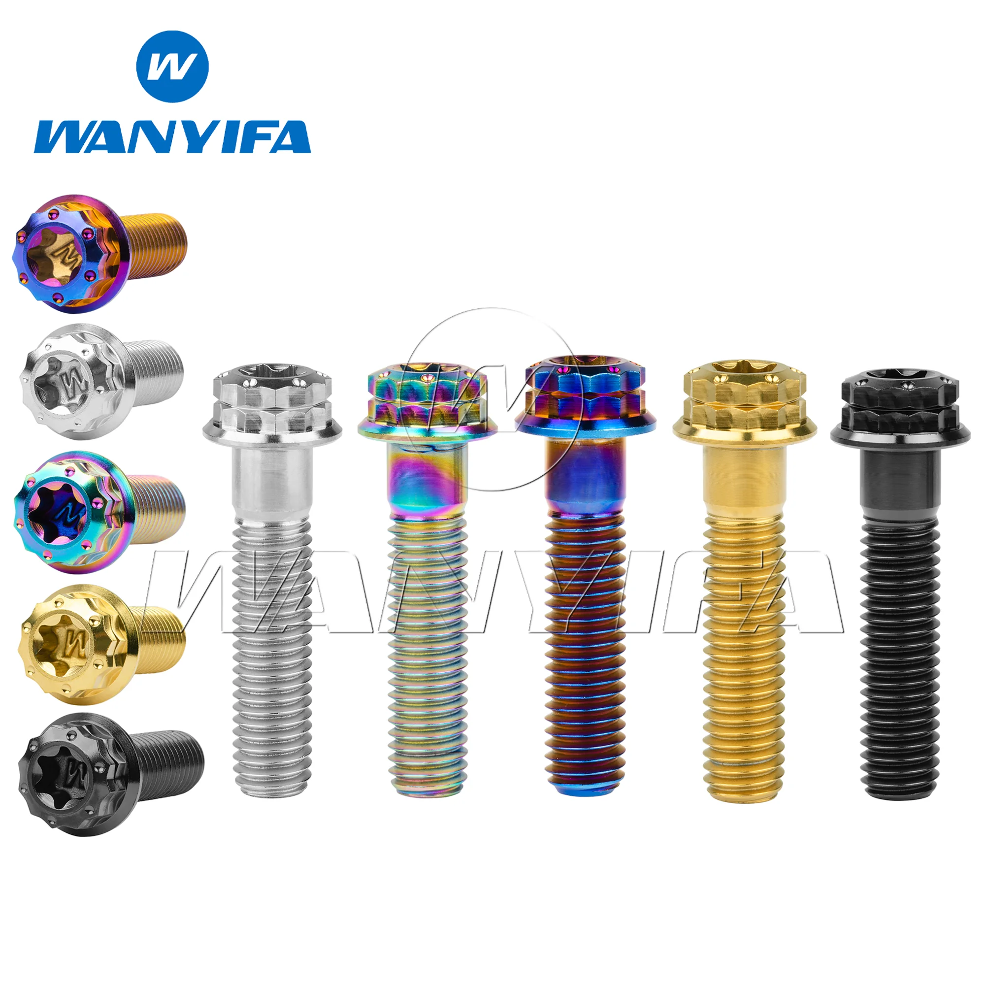 Wanyifa Titanium Bolt M8x15/20/25/30/35/40/45/50/55/60/65/80mm Flange 12Points Torx T40 Head Screws for Motorcycle Refitted titanium bolts hexagonal flange bolts