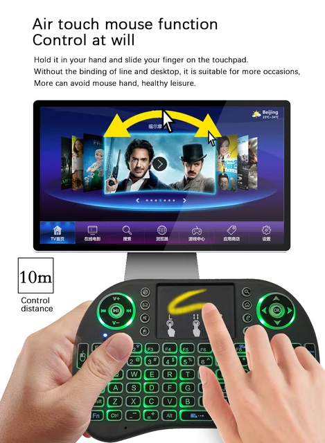 2.4G Air Mouse with Touchpad Keyboard i8 Arabic French Spanish Russian Backlit Mini Wireless Keyboard for PC Android TV Box 4