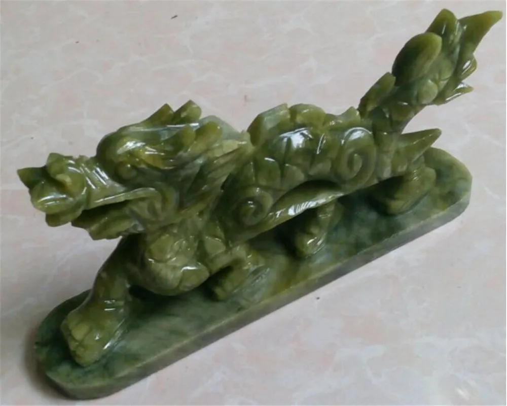 

Copper Statue 100% Chinese Natural Green Jade Hand-carved Animal Dragon Beautiful Small Statue