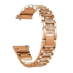 Elegant Stainless Steel Diamond Bracelet Strap for 22mm Width Band (Rose Gold)