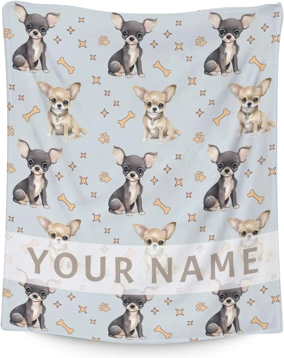 

Custom Chihuahua Blanket for Girls Boys with Name Soft Fuzzy Plush Throws Gift Light Blue Funny Throw Blanket for Couch Office
