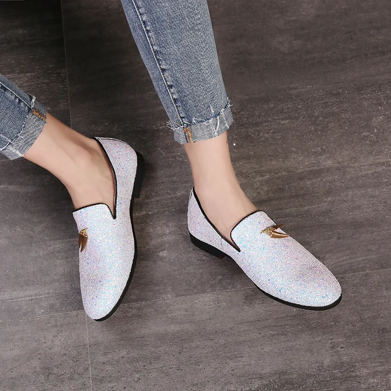 Men's Casual Shoes Men Fashion Sequins Bling Glitter Party Wedding Flats Mens Light Comfortable Driving Loafers Moccasins 5