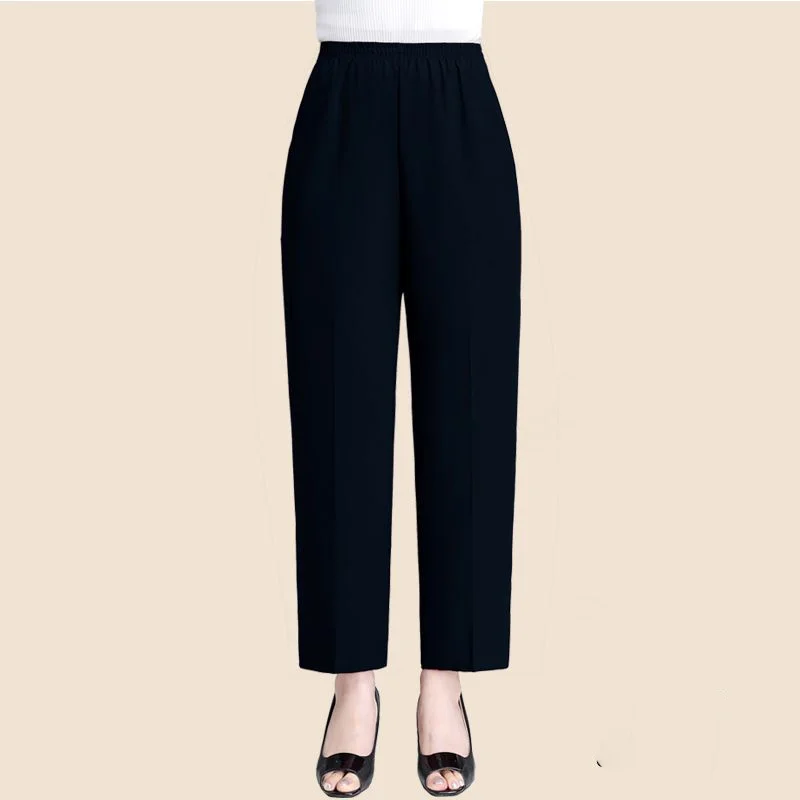 2024 New Summer Fashion Loose Casual Simple Solid Color High Waisted Straight Tube Thin Ice Silk Cropped Pants for Women