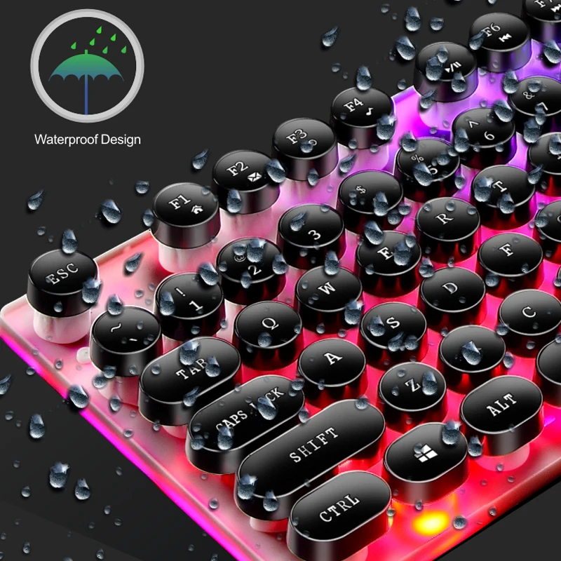 

104-клавишная механическая игровая клавиатура ПК Gamer Mouse Set Punk Retro Round Keycaps Keyboard Mouse Combo Gamer Keyboard And Mouse Set Проводная игровая клавиатура RGB со светодиодной подсветкой Клавиатура для биз