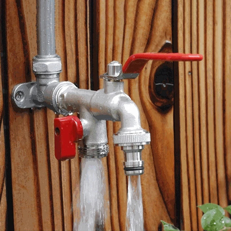 

Red Double Head Water Faucet 1/2'' 3/4'' Water Splitter Connector Coupling Adapter Valve Switch Garden Hose Irrigation Tap Joint