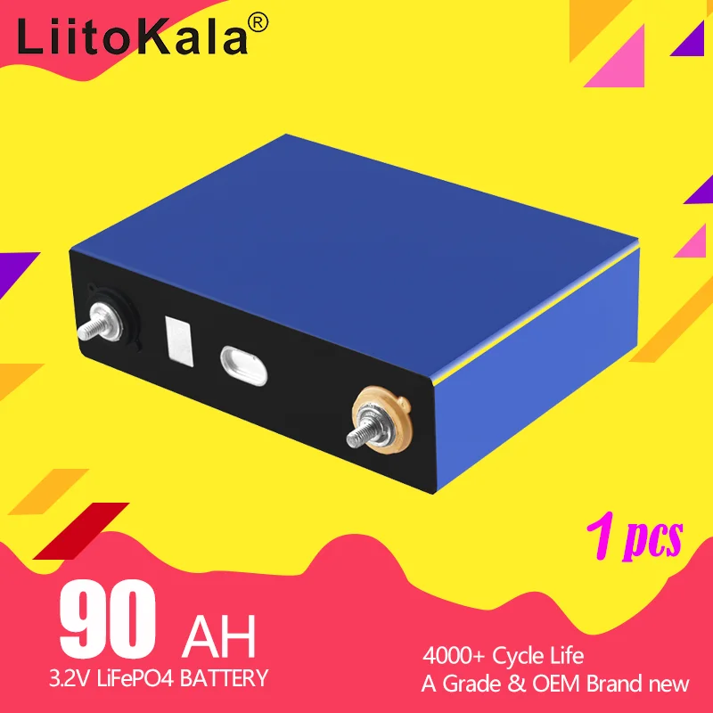 

1PCS LiitoKala 3.2v 90Ah 105h LifePo4 battery high drain for diy 12V 24V Solar Inverter Electric Vehicle c oach golf cart