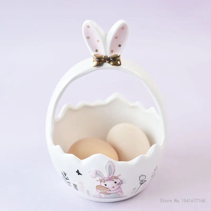 White Rabbit Shaped Ceramic Storage Basket, Cute Basket, Fruit, Cosmetics, Table Top, Home Decoration Ornaments