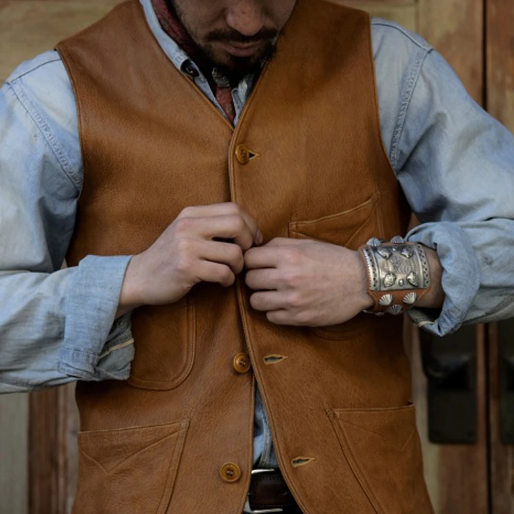 

Винтажный Повседневный жилет из бычьей кожи, облегающий жилет без рукавов, жилет из натуральной воловьей кожи, деловая Праздничная куртка Weskit