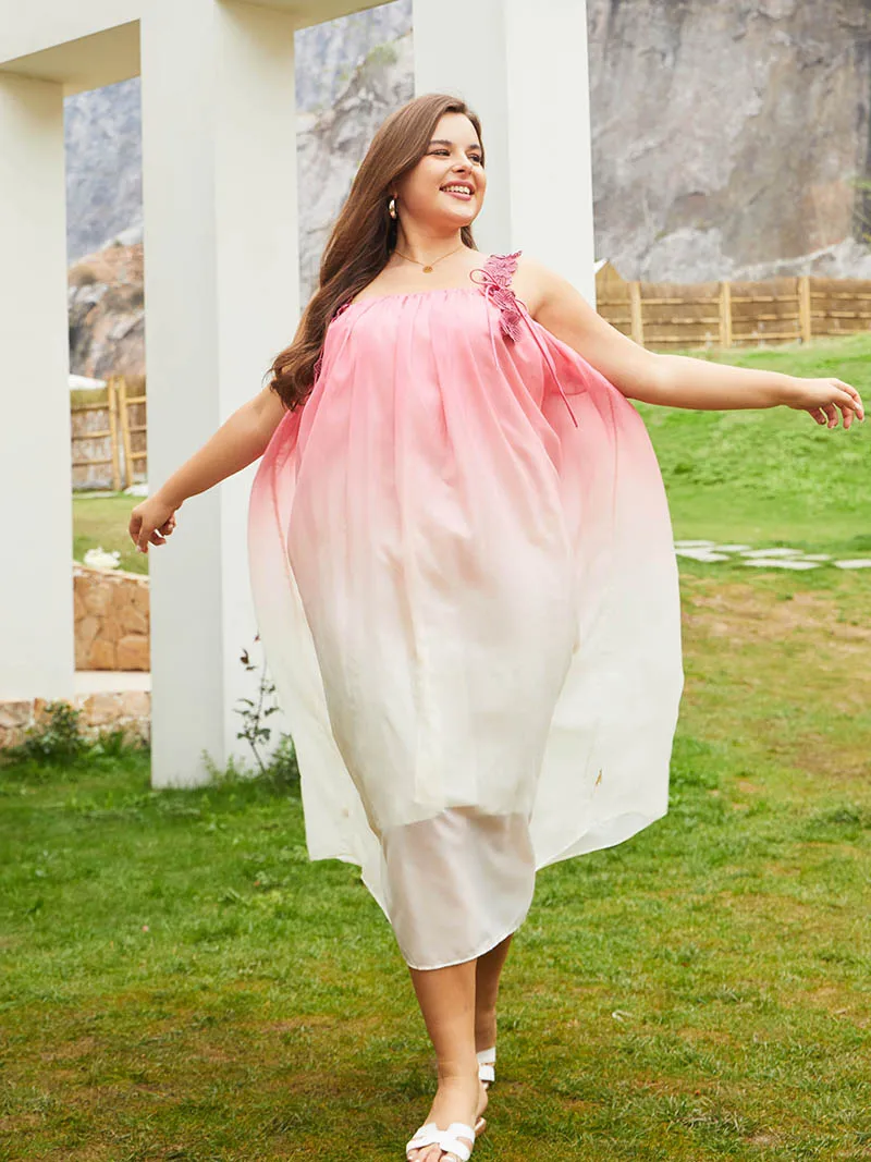 Sleeveless Big Size Dress Women Sexy Beach Floral Slip Cami Dress Gradient Pink White Plus Size Maxi Dress For Women Summer 2023