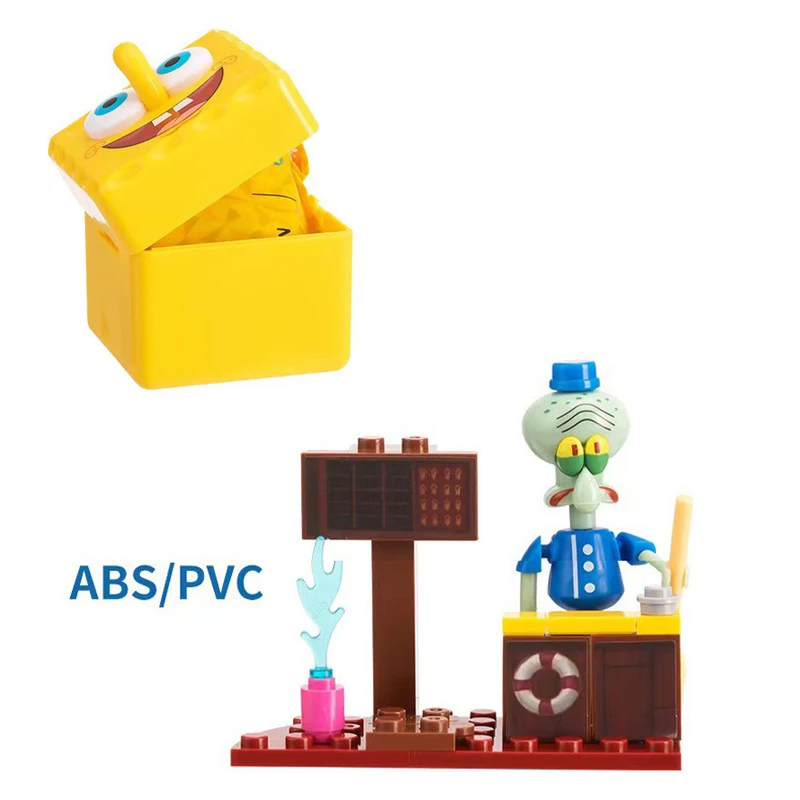 SpongeBob SquarePants Surprise Building Blocks Scene Puzzle Toy Pie Star Crab Boss Octopus Brother Character Model Ornament Gift