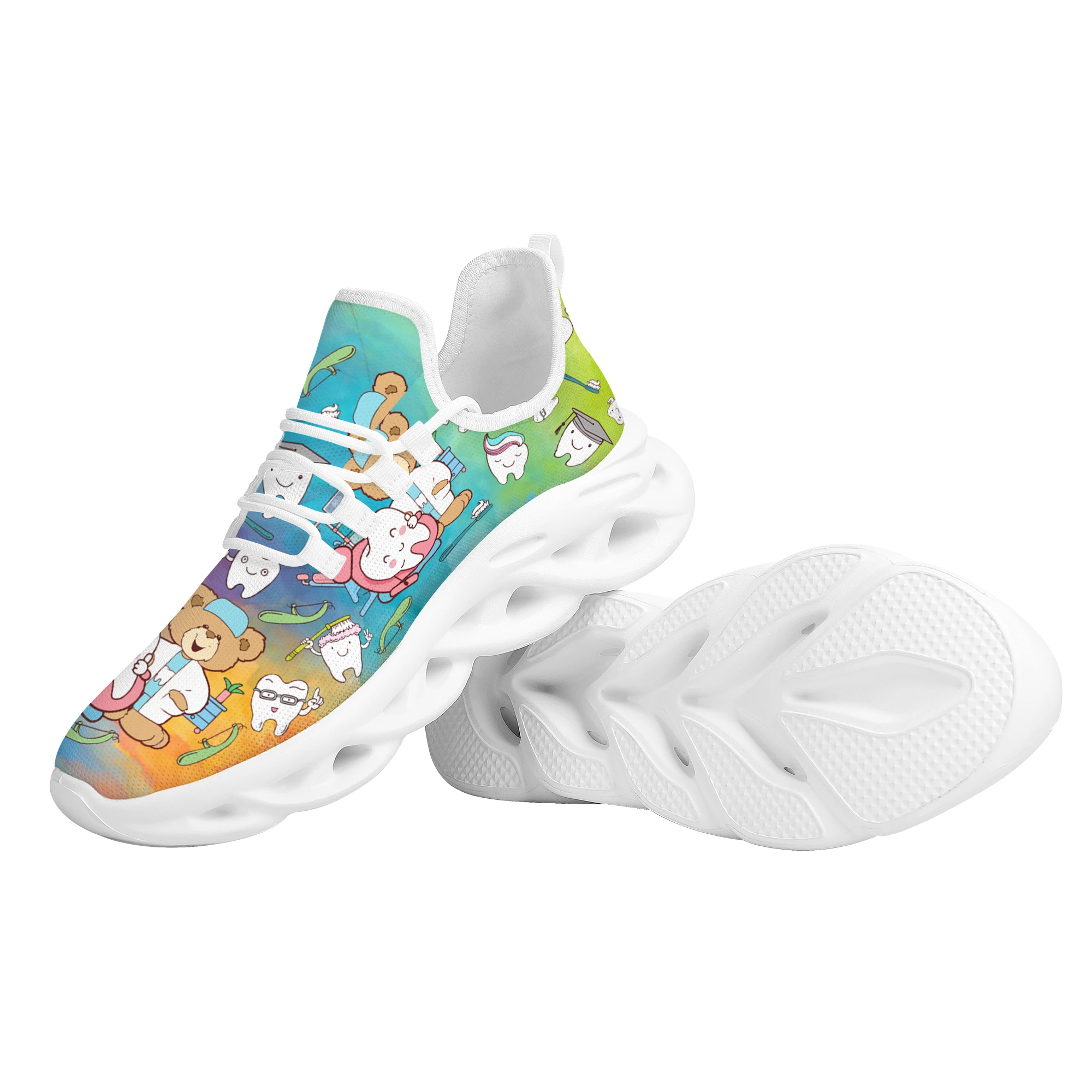 Printed Cartoon Dentist Ladies Shoes Wild Mesh Breathable Girls Shoes Students Outdoor Leisure Lace-Up Shoes
