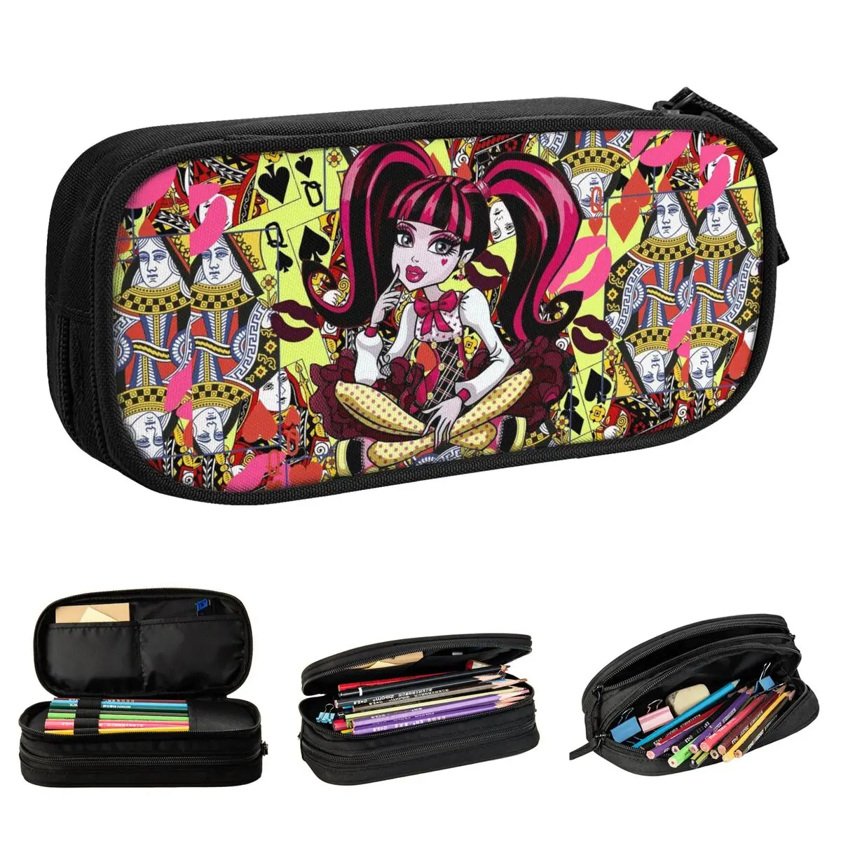 Kawaii Monster High Pencil Case Draculaura Cartoon Pen Holder Bag Student Large Storage Office Cosmetic Pencil Pouch