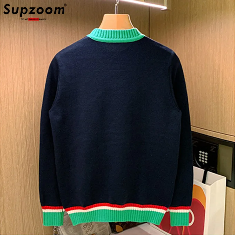 Supzoom New Arrival Top Fashion O-neck Pullovers Appliques Brand Clothing Embroidered Net Red Warm Casual Knitted Men Sweater 5