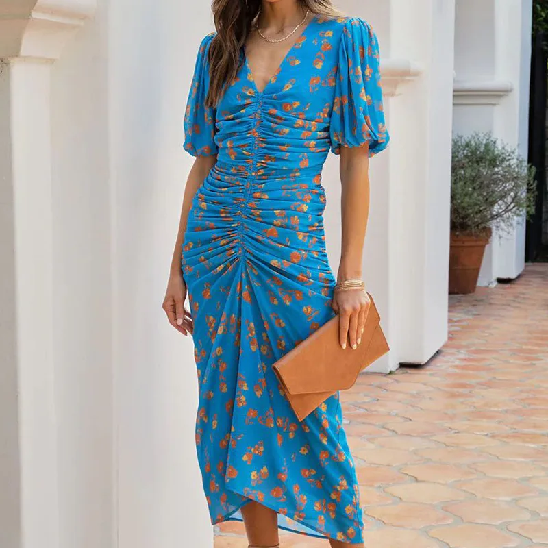 

High Quality 2024 Sexy Women Clothes Femaler Wrinkle Print Dress Grace Beautiful Pleated Skirt Spring Summer Traf Y2k Party