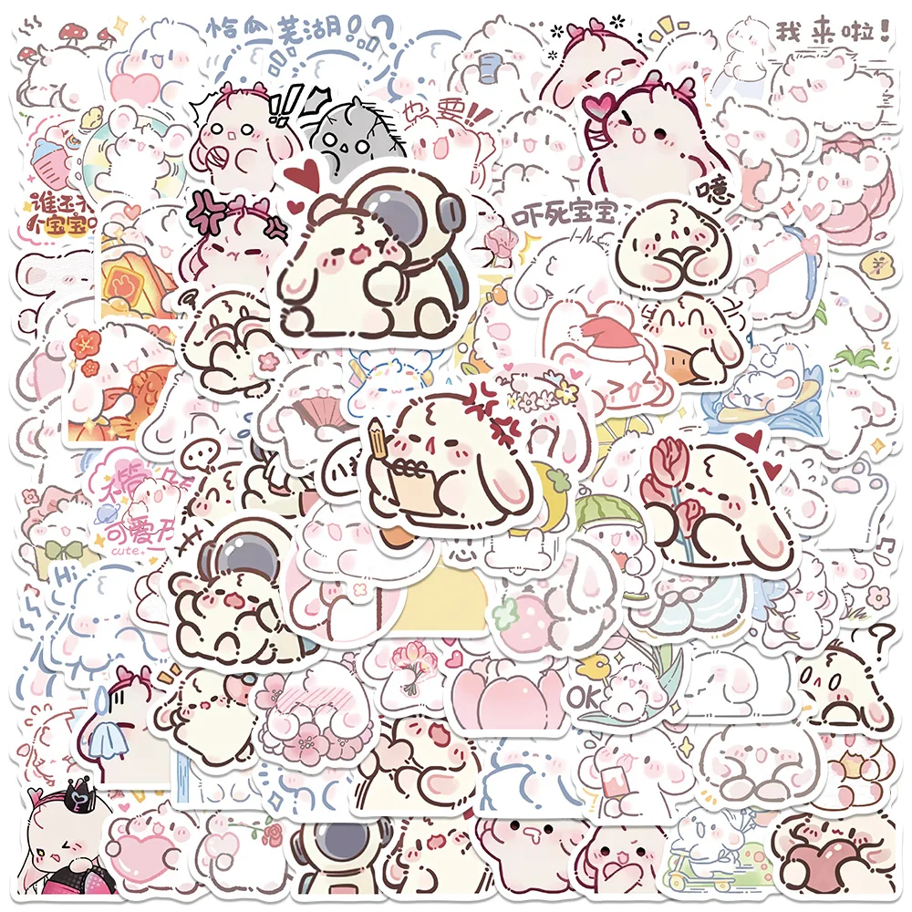 미니 루프 이어 토끼 핑크 귀여운 토끼 스티커, 아트 장식, 기타 자동차 냉장고 휴대폰 노트북 일기 파티 스티커, 90 개 