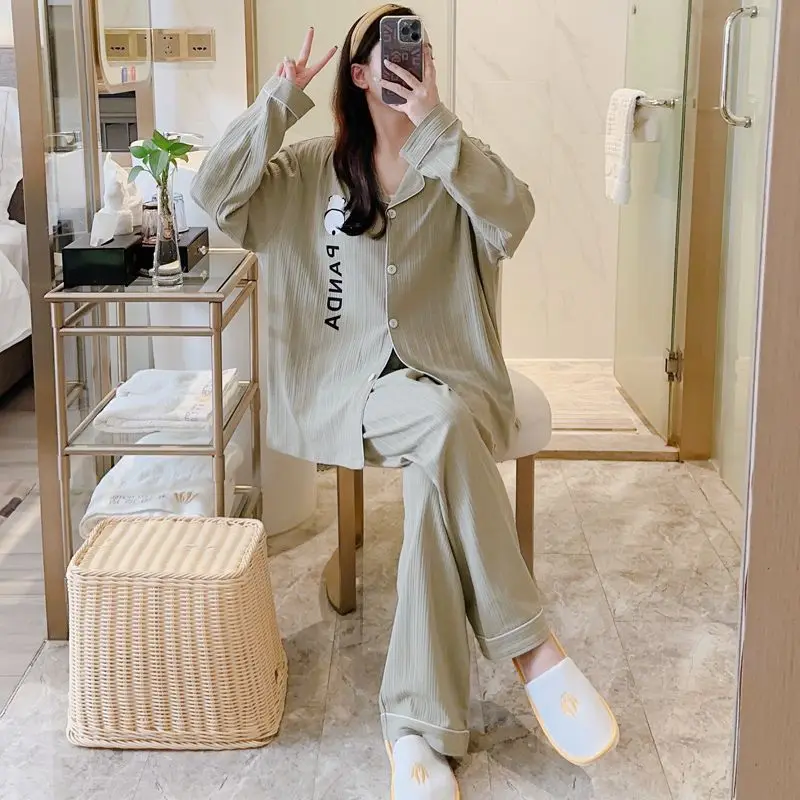 Men Spring Autumn Pajamas Cotton Long Sleeve Printed Sleepwear Lapel Breasted Nightgown 2024 Latest Large Size Loose Nightdress