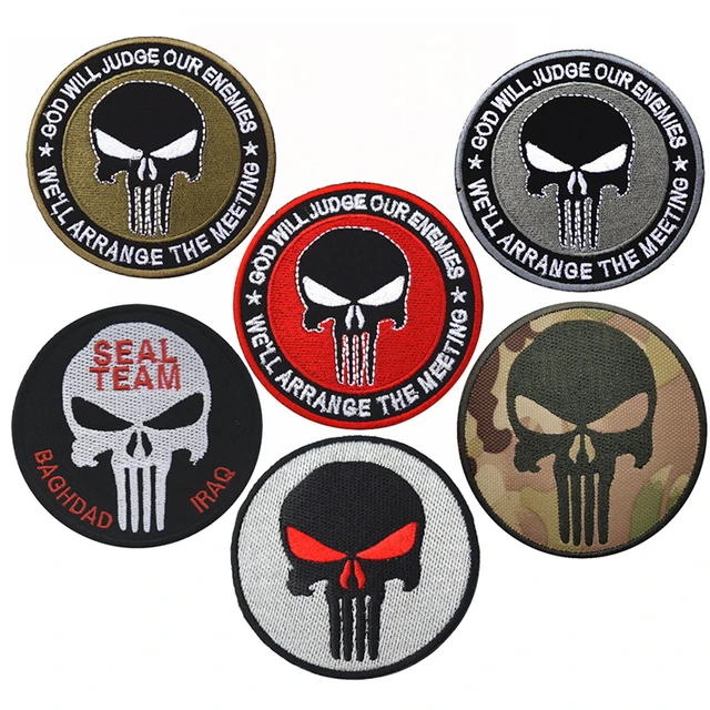 Punisher Skull Patch, Biker Skull Patches