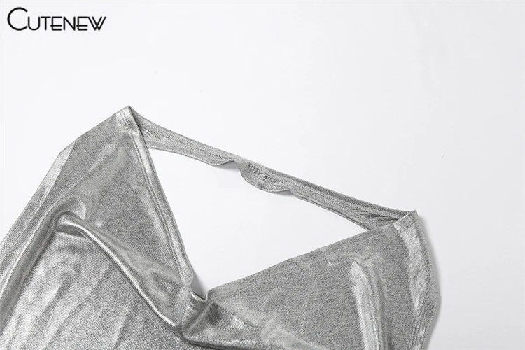 Sexy Chain Backless Tank Top Suit Women Halter Low Swinging Collar Indie Folk Silver-sequins Vest with Scarf High Street