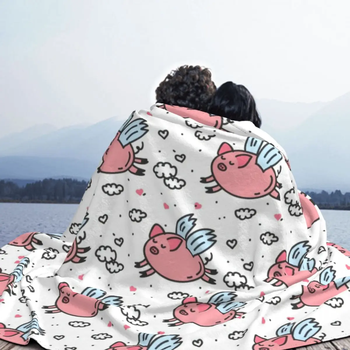 Pink Pig Cartoon Blankets Animals Lover Fleece Novelty Warm Throw Blankets for Bedspread Autumn/Winter