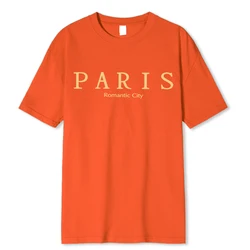 Paris Romantic Graphic Print Oversized Cotton T-Shirt - S (Orange)