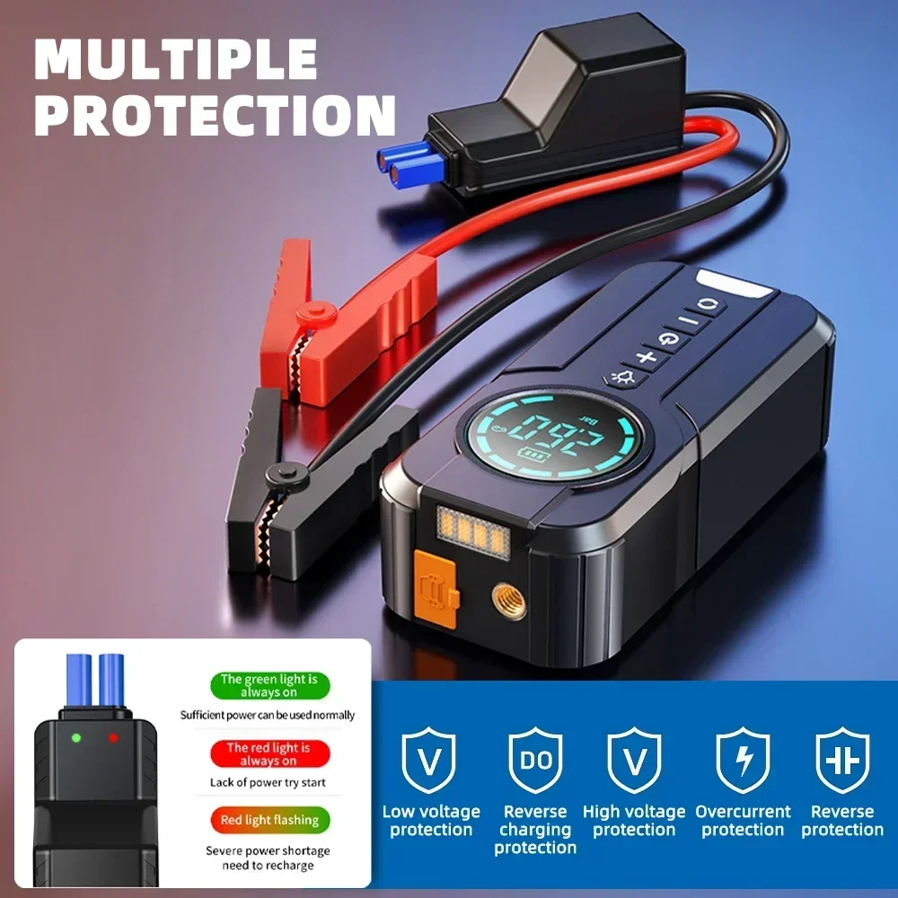 Car Jump Starter Air Pump Portable Air Compressor Multi-function Tire  Inflator Auto Portable Battery Starter with EVA Bag