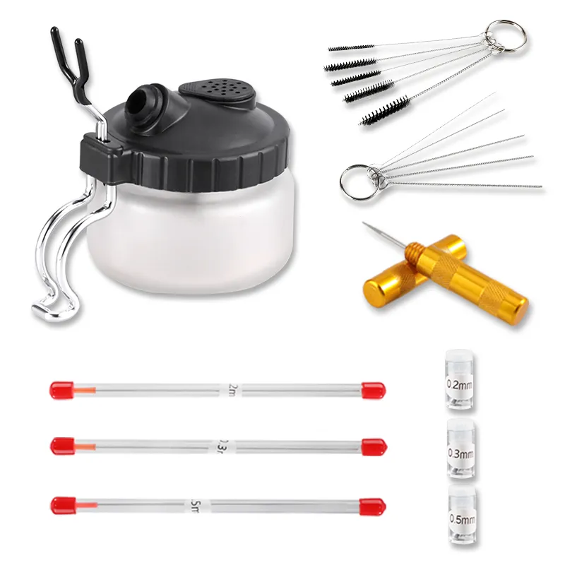 Airbrush Cleaning Tools Kits for Spray Gun Airbrush Glass Jar Pot with 3 Set Clean Parts And Replaceable Air Brush Needle Nozzle woven bag accessories u shaped bag with handle bag handle curved pu bag with hand carry replaceable accessories