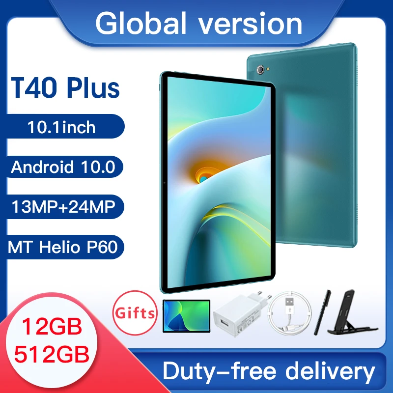 2022 New T40 Plus 4G tablette Android 10.0 12GB RAM 512GB ROM 10.1inch 2k HD Screen  tablet 5G Dual SIM Card or WIFI Tablet PC tablet stands