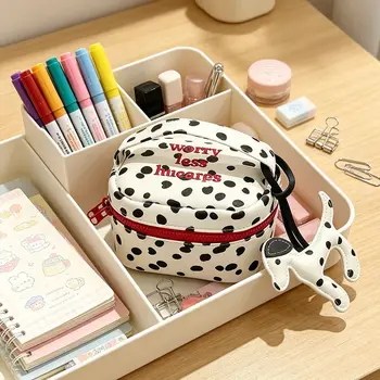 Borsa per il Trucco Multifunzionale a Pois con Cerniera, Piccola Pochette Cosmetica Portatile, Scatola Quadrata per la Conservazione, per Casa e Viaggio