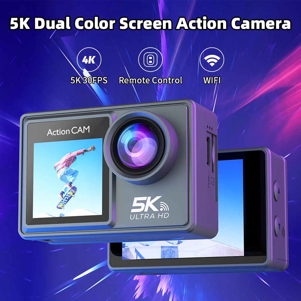 Ourlife Dual IPS Screen Action Camera, impermeável Sport Camera com