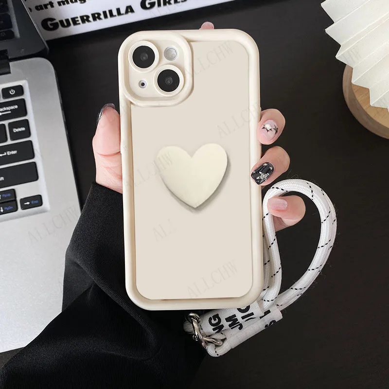 Love Heart Hand Strap Phone Case Cover