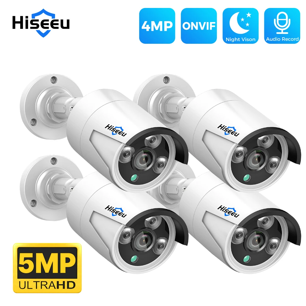 Hiseeu 4MP 5MP POE IP CCTV Camera ONVIF Audio H.265  Video Waterproof Outdoor Wired Surveillance Security Bullet Cameras