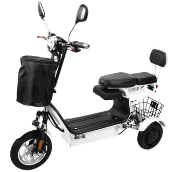 Doppio motore 500W Triciclo elettrico a 3 ruote Piccolo mini scooter pieghevole preassemblato con 2 cestelli/3 posti Scooter per mobilità familiare