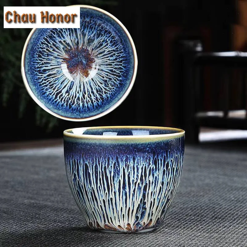 Creativity Temmoku Glaze Kiln Change Multicolor Ceramic Tea Cup Handmade Tea Bowl Home Master Cup Kung Fu Teaset Drinkware Gifts