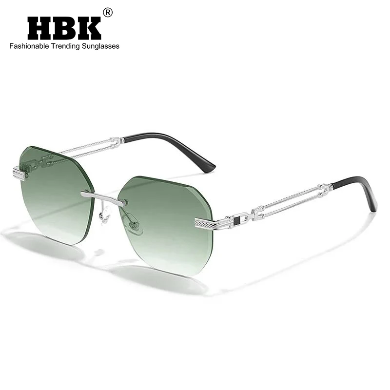 HBK Rimless Gradient Polygon Sunglasses for Men and Women\'s Fashion Outdoor Summer Traveling  Shopping Oculos