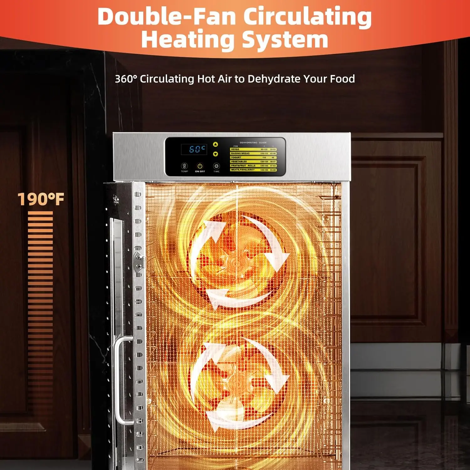 Food Dehydrator 18 Trays, 1500W Large Capacity 34.42ft² Food Dryer Machine for Jerky, Meat, Fruit, Herbs, Full Stainless Steel 5