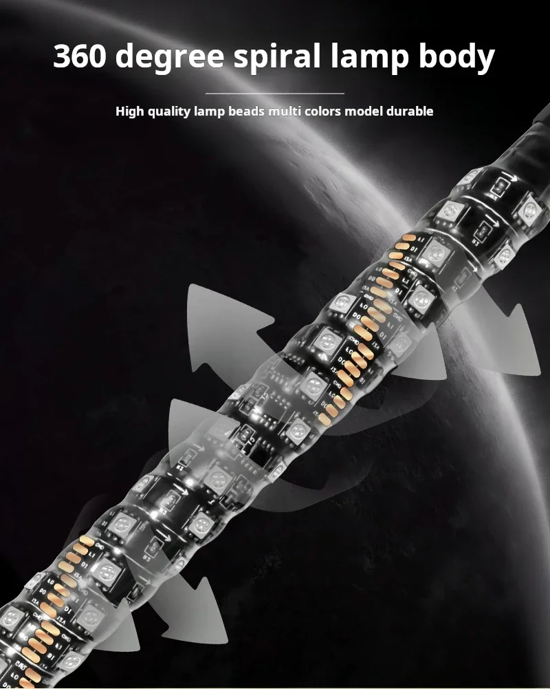 2PCS Bluetooth App LED Flagpole Whip Lights 1FT Adjustable With DrivingTurning brake light Mode for ATV UTV, Off RZR Buggy Dune