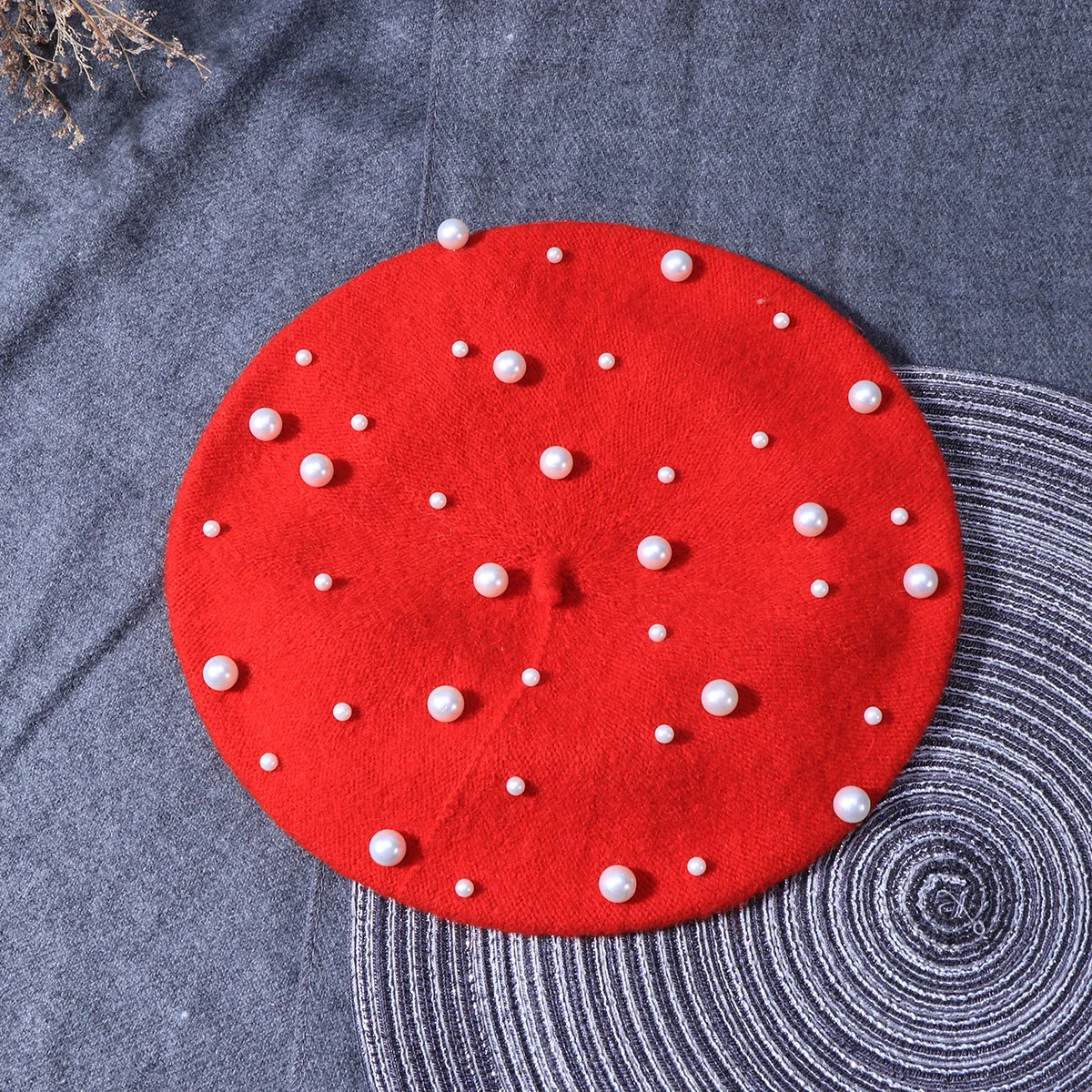

French Beret Pearl Beaded Artist Beret Color Warm Beanie Cap French Painter Hat for