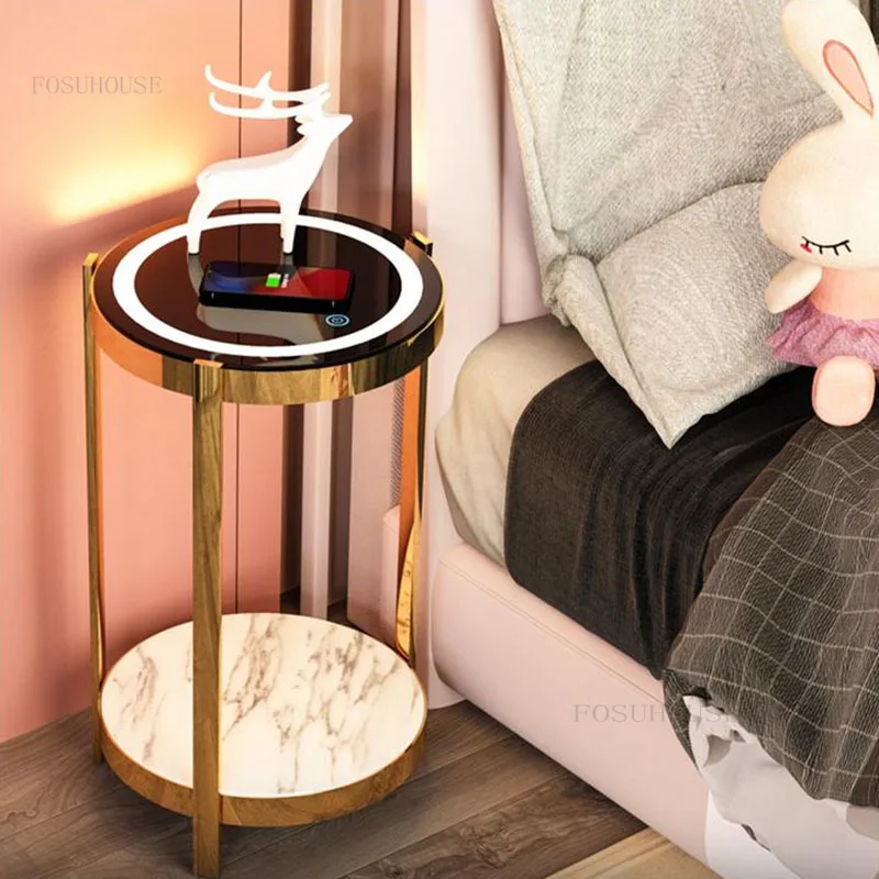Wireless Charging Bedside Table Nordic Led Smart Nightstands Minimalist