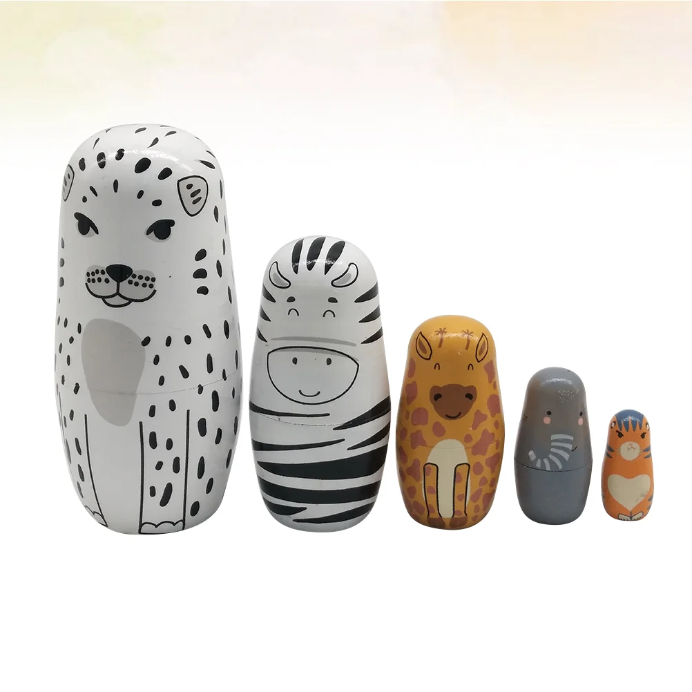 

5 Pcs Matryoshka Toy Wood Nesting Leopard Wooden Dolls Bamboo Festival Gift