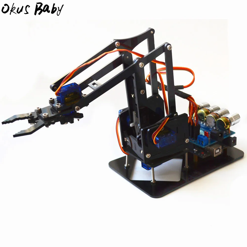 

2023 Brand New DIY Acrylic Robot Arm Robot Claw Arduino Kit 4DOF Toys Mechanical Grab Manipulator DIY For Kids Gift