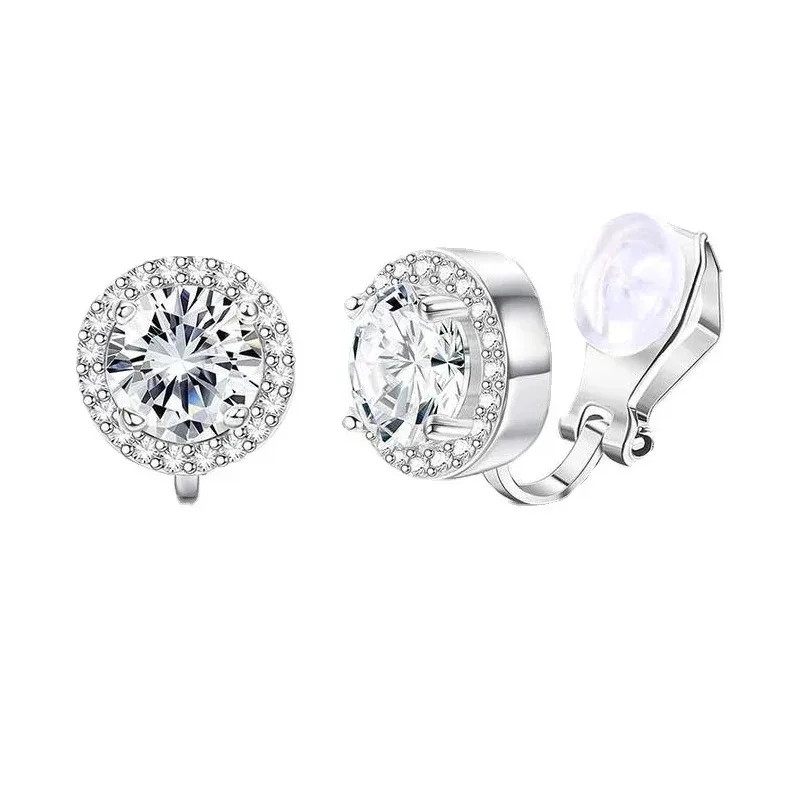 Ear Clip Earrings 1Pair Candy Color Colorful Geometry Zircon Pearl Earrings European Style Earclip Earnail Women Ear Clip Fake Piercing
