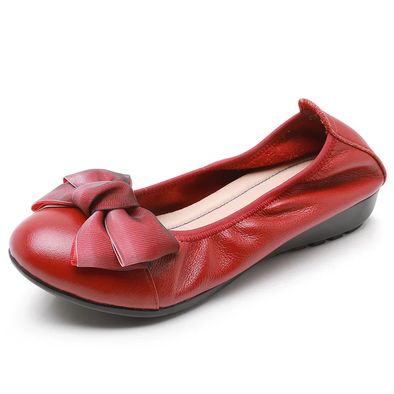 

2022 New Spring Summer Top Layer Cowhide Soft Leather Shoes Sweet Bow Hollow Fashion Sandals Flat Shoes Soft Sole Trendy Shoes