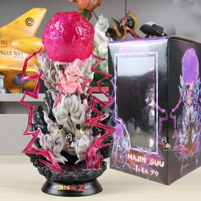 

25cm Dragon Ball Z Majin Buu Figure Son Goku Frieza Spirit Bomb Led Light Anime Figures Pvc Figurine Model Dolls Toys Gifts