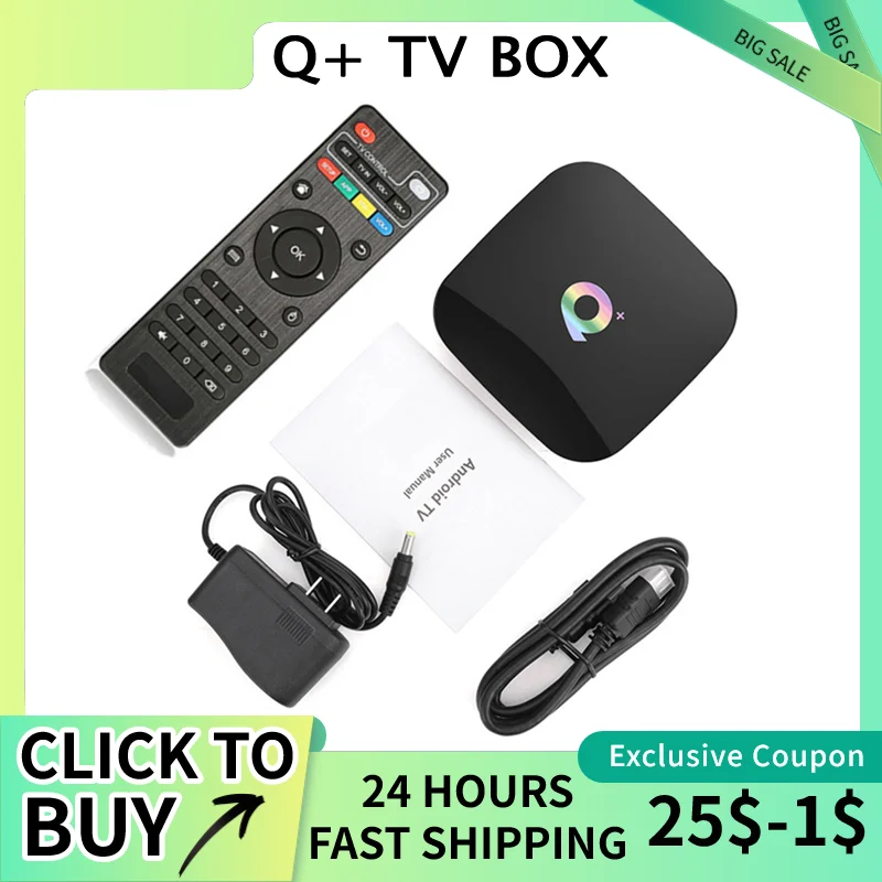 Q Plus Set Top Box Android 9.0 4GB 64GB Cortex-A53 Quad Core 4K Hd Decoding Network Player Tv Box Infrared Remote Control