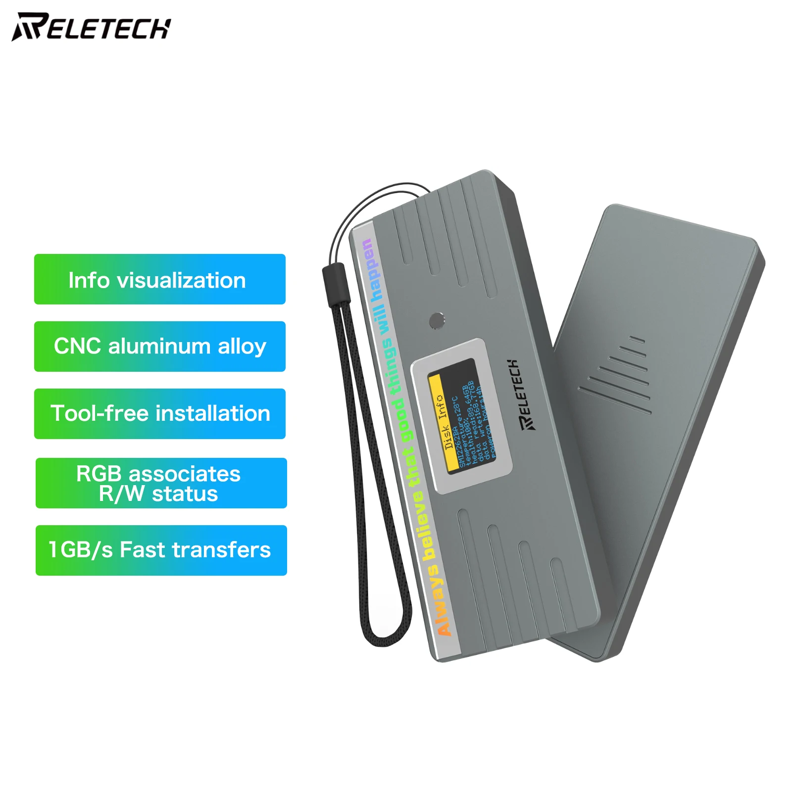 Reletech M.2 NVMe SSD Enclosure,USB 3.2 Gen 2 10Gbps, External M2 Solid State Drive Adapter Case