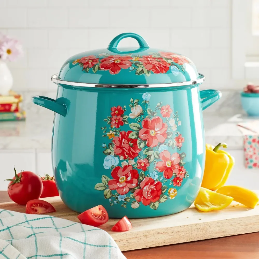 

Vintage Floral 12-Quart Enamel on Steel Stock Pot Pots and Pans Set for Kitchen Cookware Set Free Shipping Cooking Pots Sets Bar