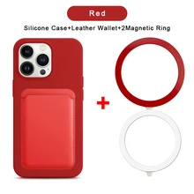  3in1 Liquid Silicone Case For Magsafe Wallet For iPhone 14 12 11 13 Pro Max Mini Card Bag Case XS X XR 7 8 Plus SE Magnetic Ring 