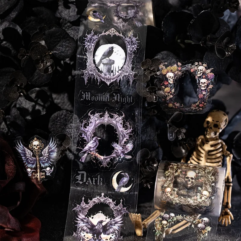 1롤/2롤 다크 나이트 포엠 시리즈 테이프 고딕 레트로 테마 저널 DIY 데코 매칭 재료 4개 세트
